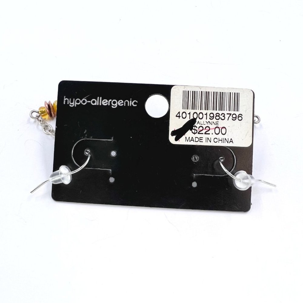 NWT – Chico’s – BOHO Yellow & Copper Beaded Silver Tone Dangle Fishhook Earrings - Picture 7 of 8